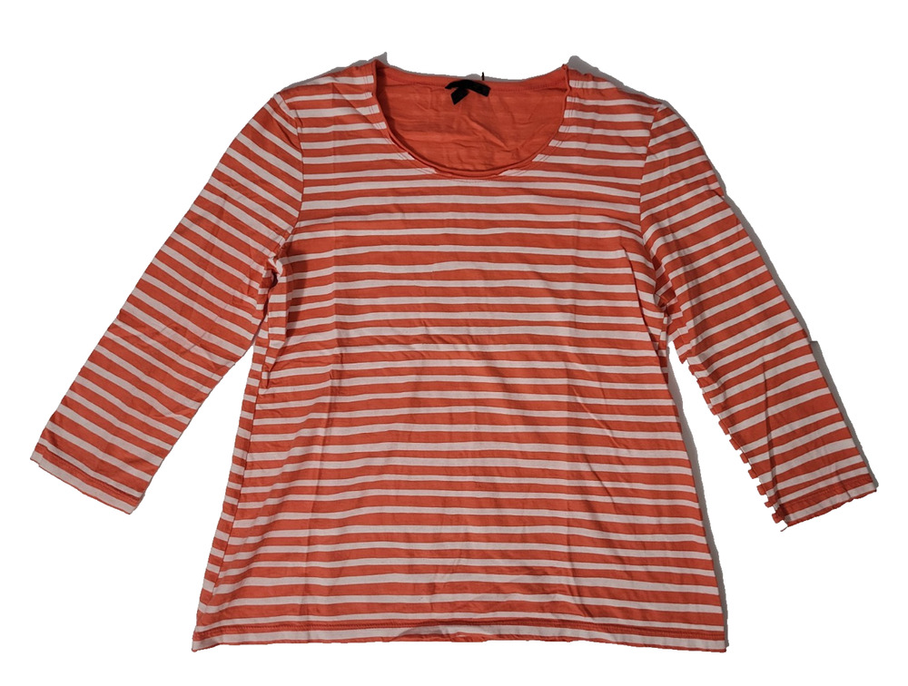 OSKA Womens 1  Orange Cream Striped 3/4 Sleeve Lagenlook Jersey Top
